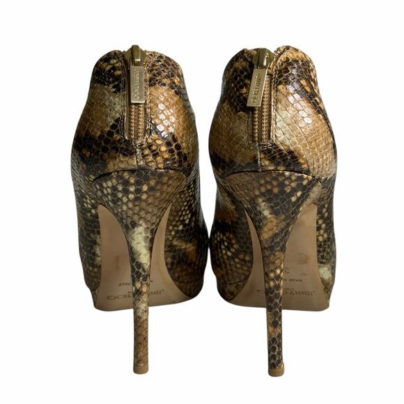 Jimmy Choo Glint Snake Print Leather Peep Toe Heels Size 7 - Picture 9 of 13